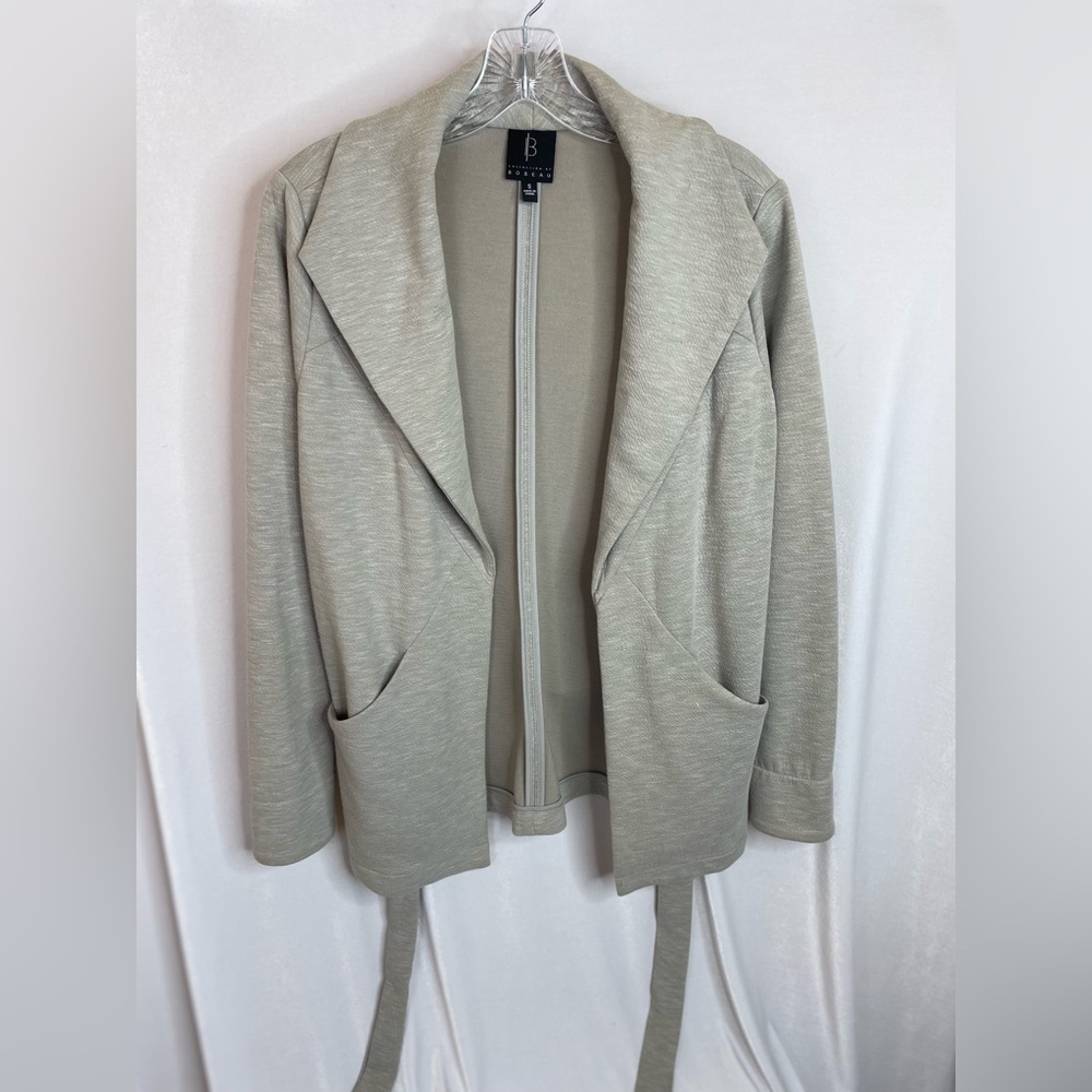 Collection by Bobeau toupe knit jacket with pockets and tie size small